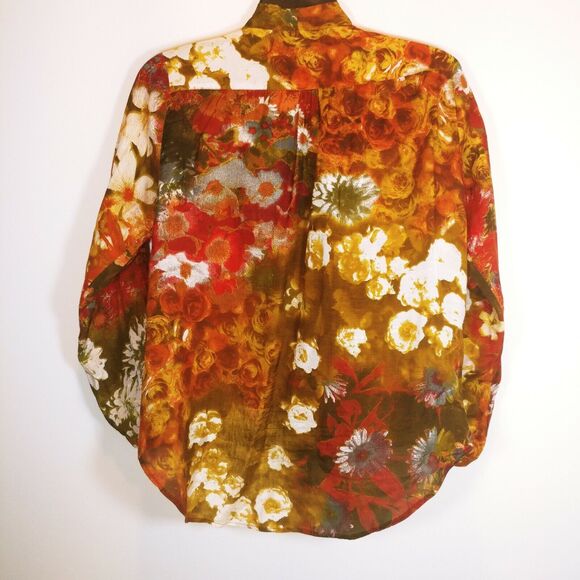 VIVANTE VSA Spain Colorful Viscose lightweight Floral Blouse V-neck wrap sz L - Picture 4 of 5